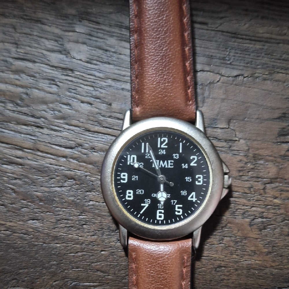 Military Style TIME Watch With Brown Leather